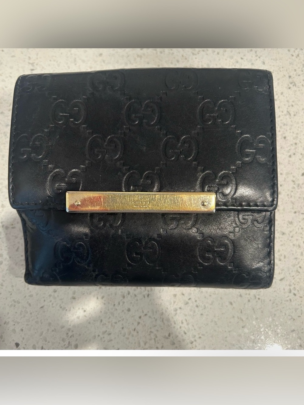 Gucci Black Embossed GG Leather Wallet with Gold Plate